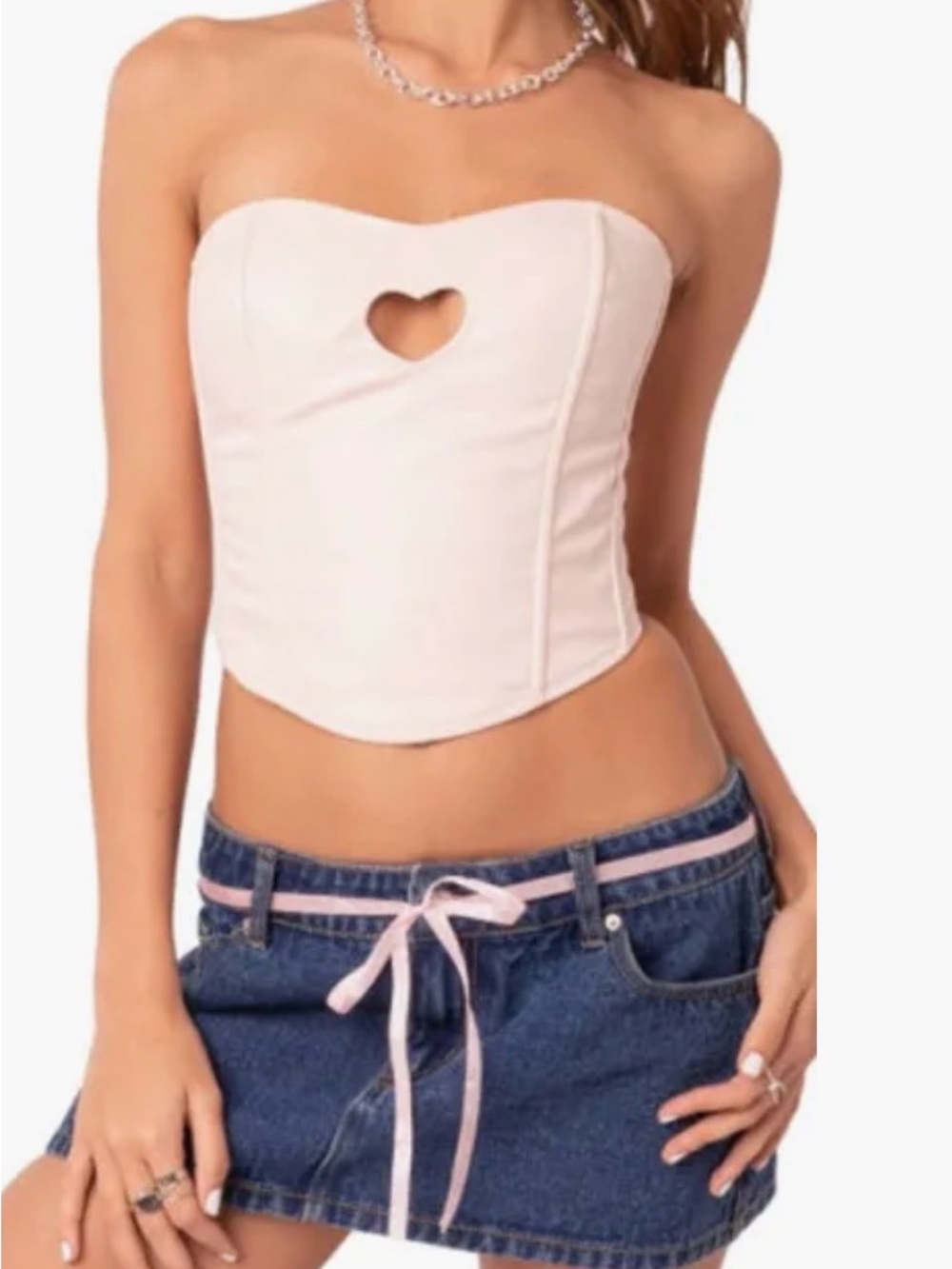 Edikted Heartthrob Faux Leather Corset Crop Top in Light-Pink